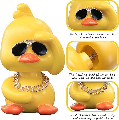 Miniatura 2 de wonuu Lindos adornos de pato amarillo para coche, decoraciones de tablero de instrumentos de coche, muñeca de cabeza sacudida