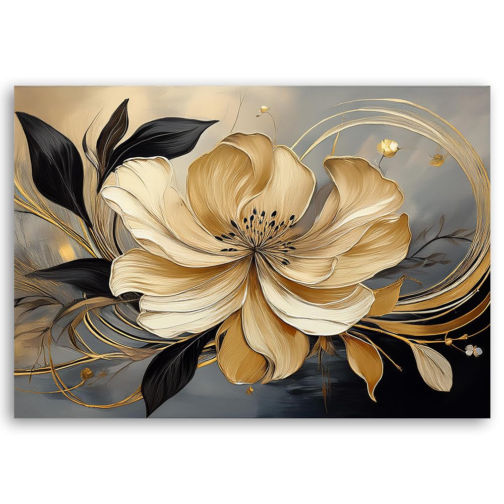 Feeby Leinwand Bilder - Beige Blume Abstrakt - Vlies 90x60 cm - Deko Wohnzimmer - Wandbilder Schlafzimmer - Deko Aesthetic - Wand Deko - Leinwand Groß - Deko Zimmer - Leinwandbilder XXL