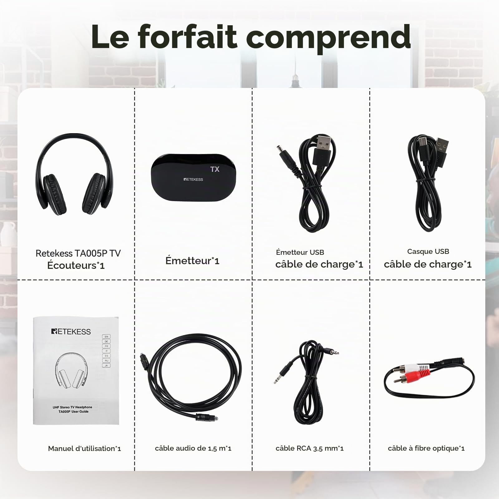 Retekess TA005P Casque TV sans Fil, Version Améliorée de Deuxième Génération