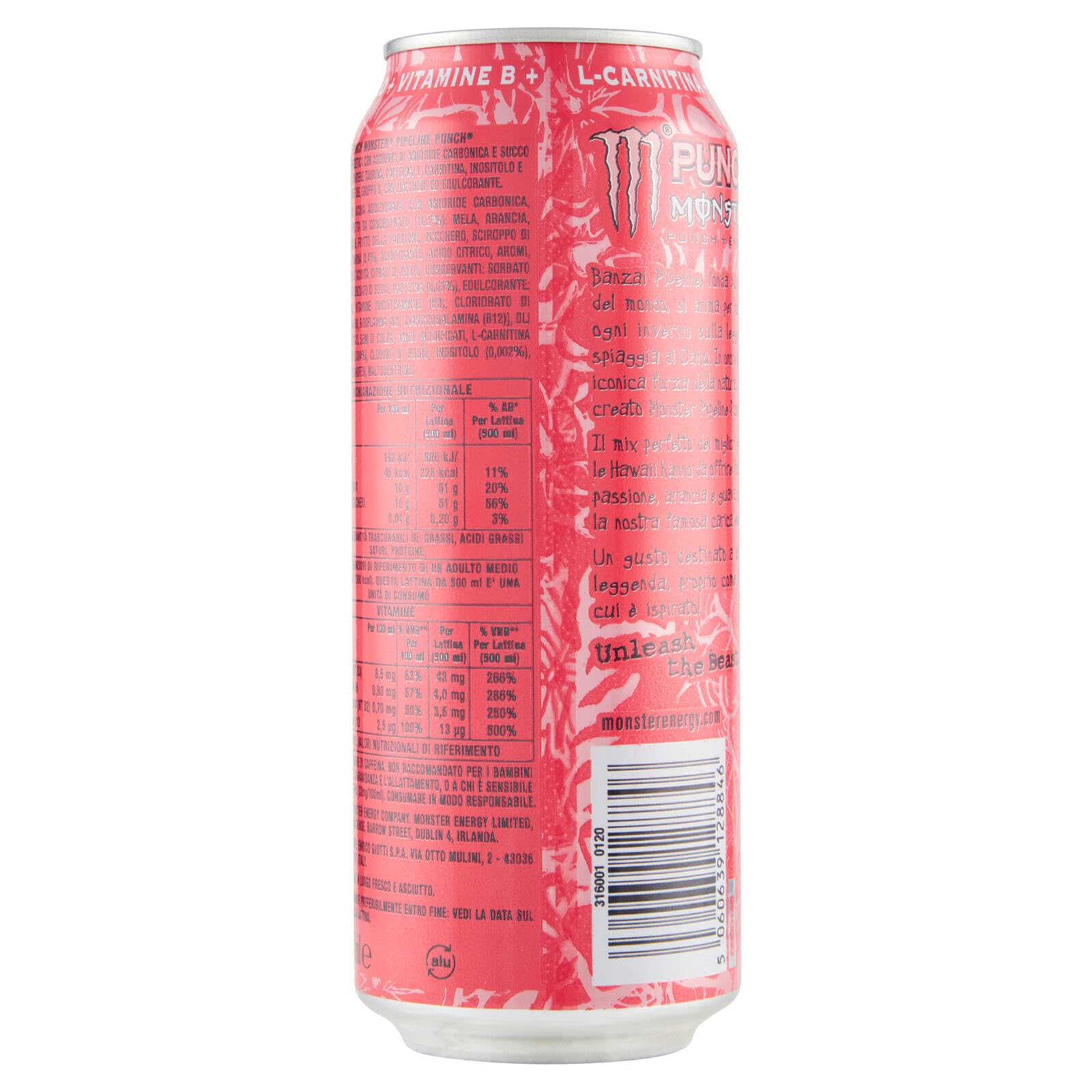 Italian Gourmet Pipeline Punch Bevanda energetica Energy, 48 x 500ml | Koffeinhaltig mit Maracuja, Orange und Guave; gusto fruttato tropicale in, Gesamtnettogewicht 24 L + Kostenlos Polpa 400g
