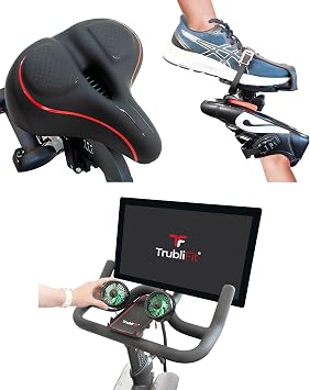 Dual Function Toe Cages + Wide Bike Seat Dual Bike Fans with Phone Tray for Original Peloton Bike and Bike+ Bundle - Accessories for The Peloton Bikes