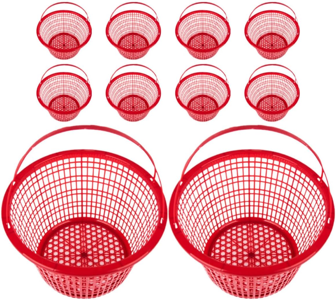 BETOOKY 10pcs Plastic Round Fruit Basket with Handle for Strawberry and Berry Picking, Lightweight and Practical Grocery Basket for Home and Supermarket Use