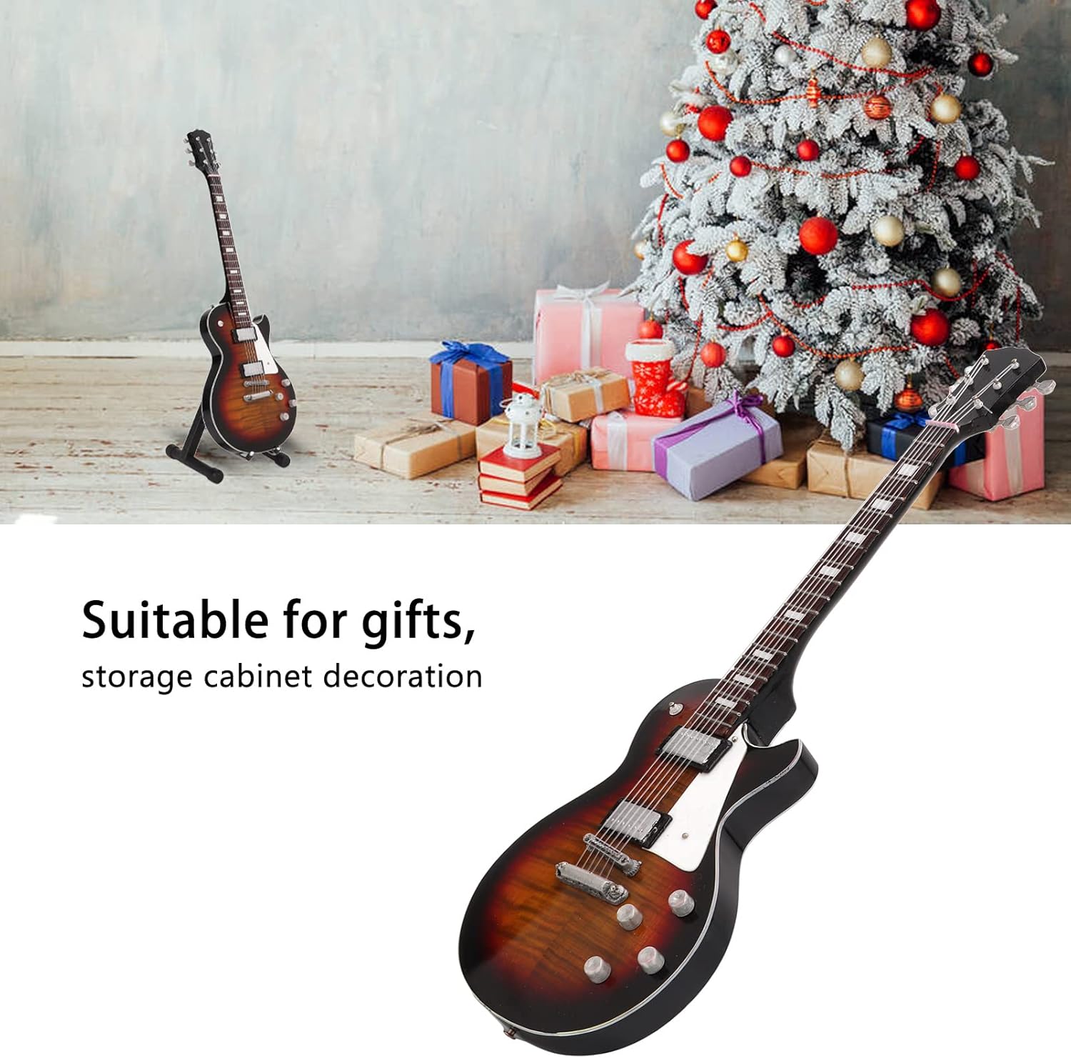 Wooden Miniature Guitar, Gradient Wood Grain Guitar Model Large Basswood Guitar Model Kit with Stand and Case Mini Musical Instrument Model Mini Guitars Collectibles for Home Decoration