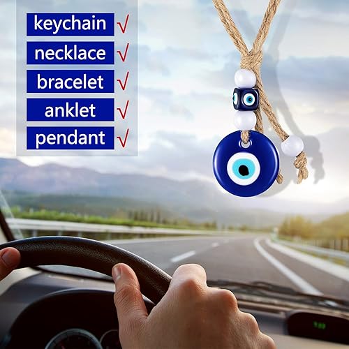 Miniatura 5 de 6 piezas de cuentas de mal de ojo turco azul turco colgantes para manualidades de cuentas de vidrio para colgar en la pared, adorno decorativo de