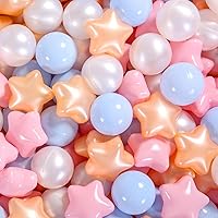 Vista 24 de Paquete de 100, 200, 500 pelotas para alberca de bolas, set de estrellas y redondas, sin BPA, sin ftalatos, no tóxico, a prueba de aplastamiento