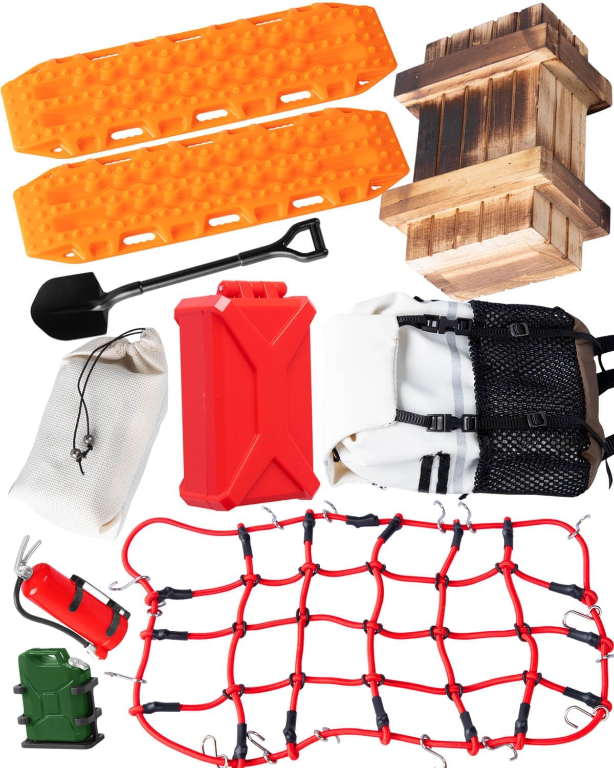 RC Crawler Car Decoration Upgrades Part for 1/10 Trx4 Trx6 SCX10 GEN 7 8 Rc 4wd,10PCS Decoration Luggage Net/Package/Luggage/Fuel Tank/Shovel/Sand Ladder(Orange)