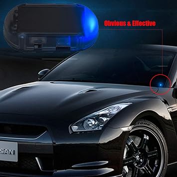 Car Solar Power Simulated Dummy Alarm Warning Anti-Theft LED Flashing Security Light with New USB Port (Blue)