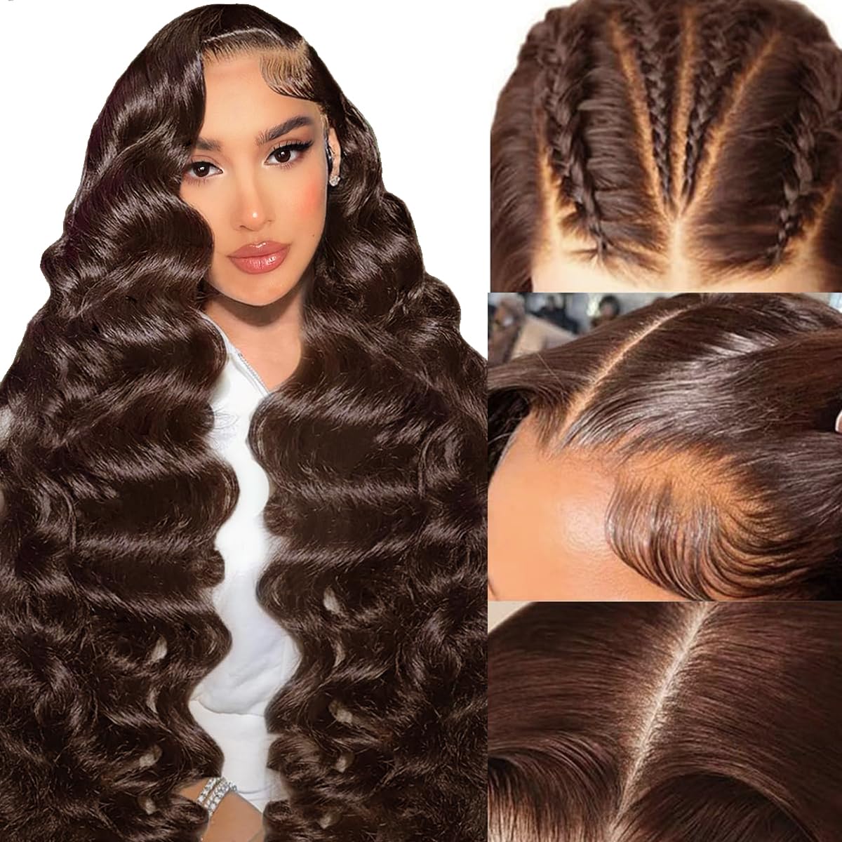 28 Inch Lace Front Wig Human Hair Brown 13x6 Hd Chocolate Brown Human Hair Wig Pre Plucked with Baby Hair Dark Brown Loose Body Wave for Women