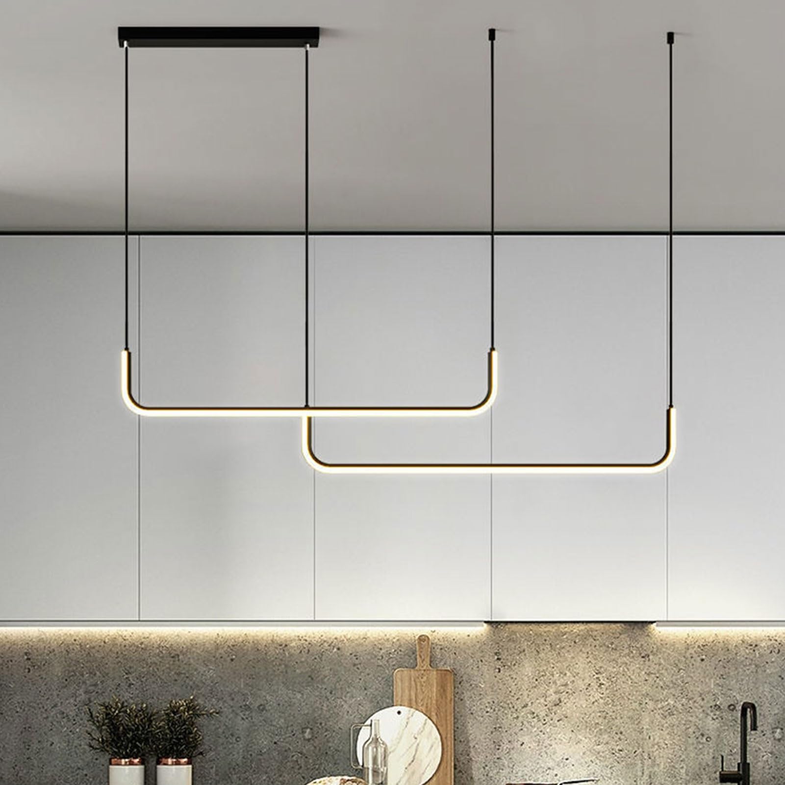 Lampadario Moderno Lungo lineare lampadario Minimalista Striscia LED Luce Pendente Industriale Lampada da soffitto per Tavolo da Pranzo Cucina Isola Sala da Pranzo Bar Soggiorno ha