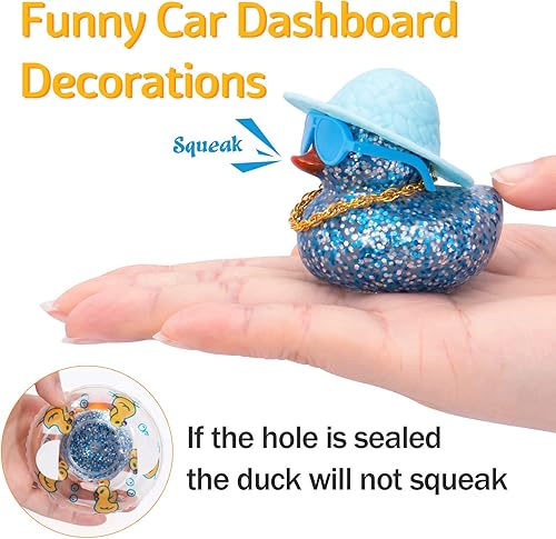 Miniatura 2 de wonuu Patos de goma brillantes con gafas de sol de plástico, anillo de natación, sombrero de collar, accesorios brillantes para automóvil,