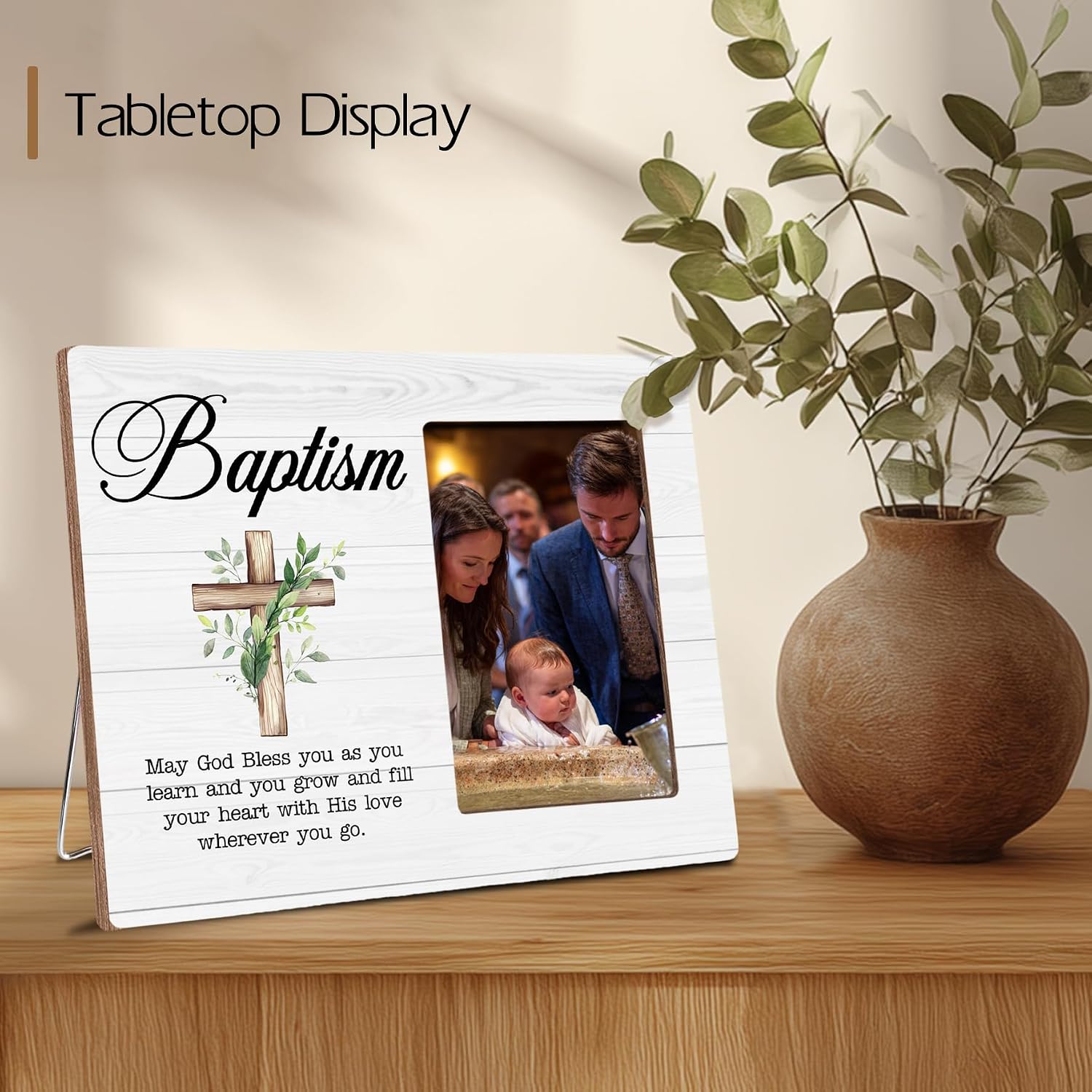 Christian Baptism Wooden Picture Frame Gifts for Newborn Baby Girls Boys, Bible Verses Christening Gifts, Baptism Nursery Room Decor, Fits 4x6 Photo Frame image 4