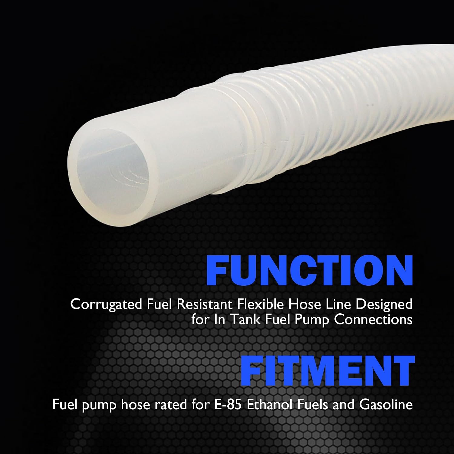 5/16" In Tank Submersible Fuel Corrugated Flexible Hose Line for Fuel Pump Assembly, Corrugated Fuel Resistant Flexible Hose Line Compatible with E-85 Ethanol Fuels and Gasoline, 9mm x 300mm White