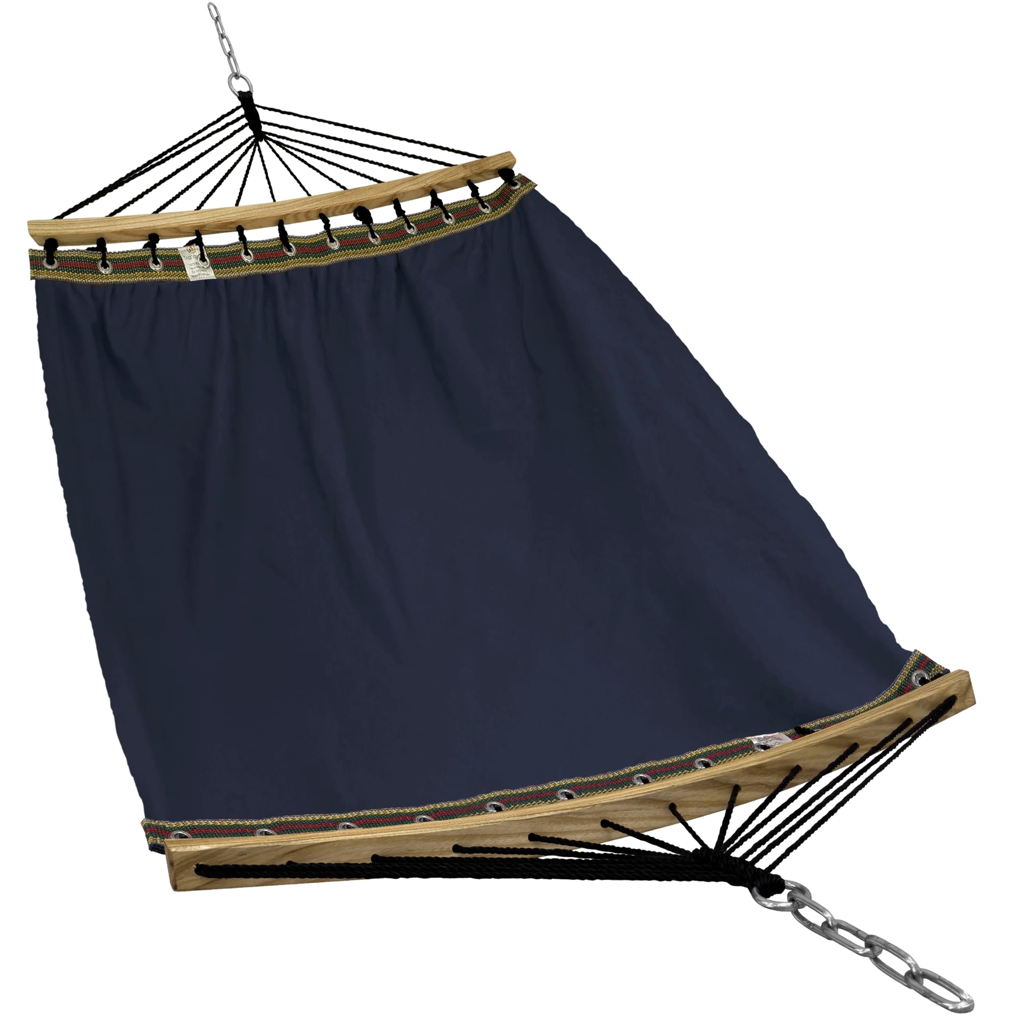 Tranquillo Double Hammock 2 Persons Cotton Canvas Hammock 600 lbs Portable Camping Hammock with Solid Curved Wood Spreader Bar Hammock for Camping Trave Outdoor Adventures Indoor Patio Garden, Navy