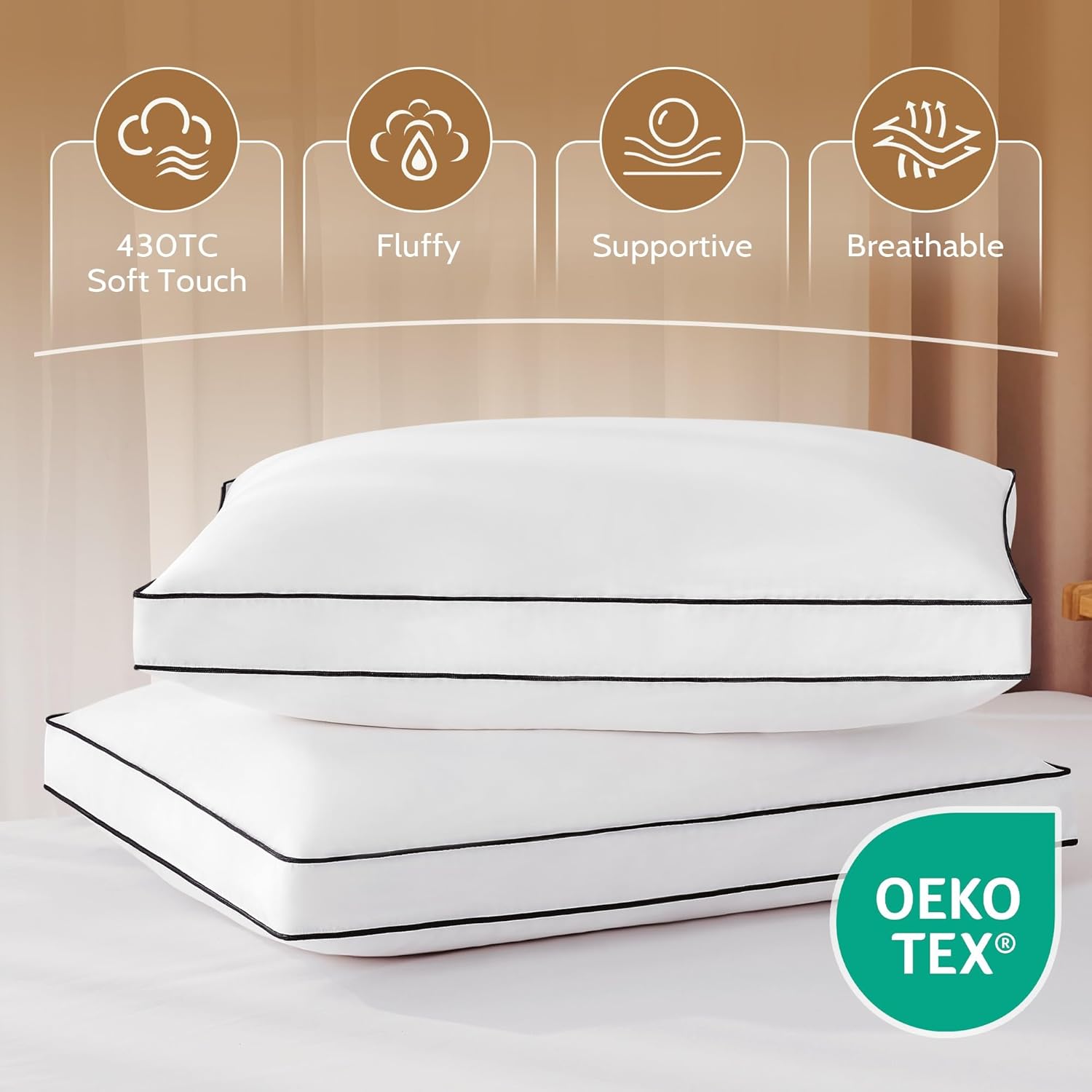 Goose Feather Down Pillow Queen Size Set of 2, Luxury Hotel Collection Bed Pillows 2 Pack with Gusset, Down Surrounded Pillow for Side and Back Sleepers, Gusseted Fluffy Pillows 20x30 in.