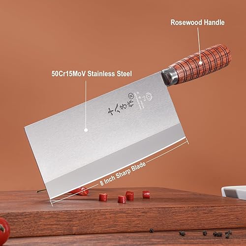 Miniatura 2 de SHI BA ZI ZUO Cuchillo de chef profesional de acero inoxidable de 8 pulgadas, cuchillo de carnicero clásico equilibrado de espiga completa, mango