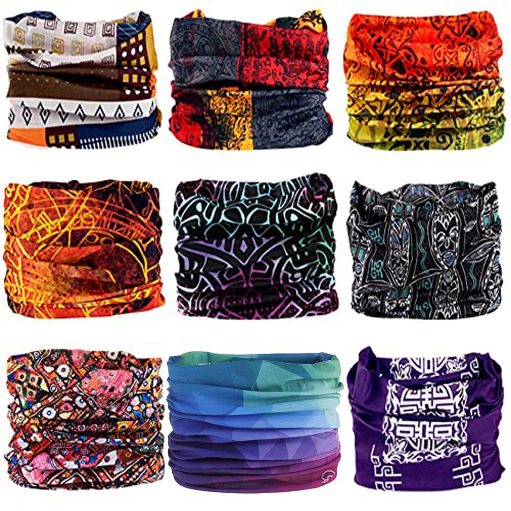 KINREE9PCS Outdoor Headscarves, Womens and Mens Headband Headwear (Indian Print)