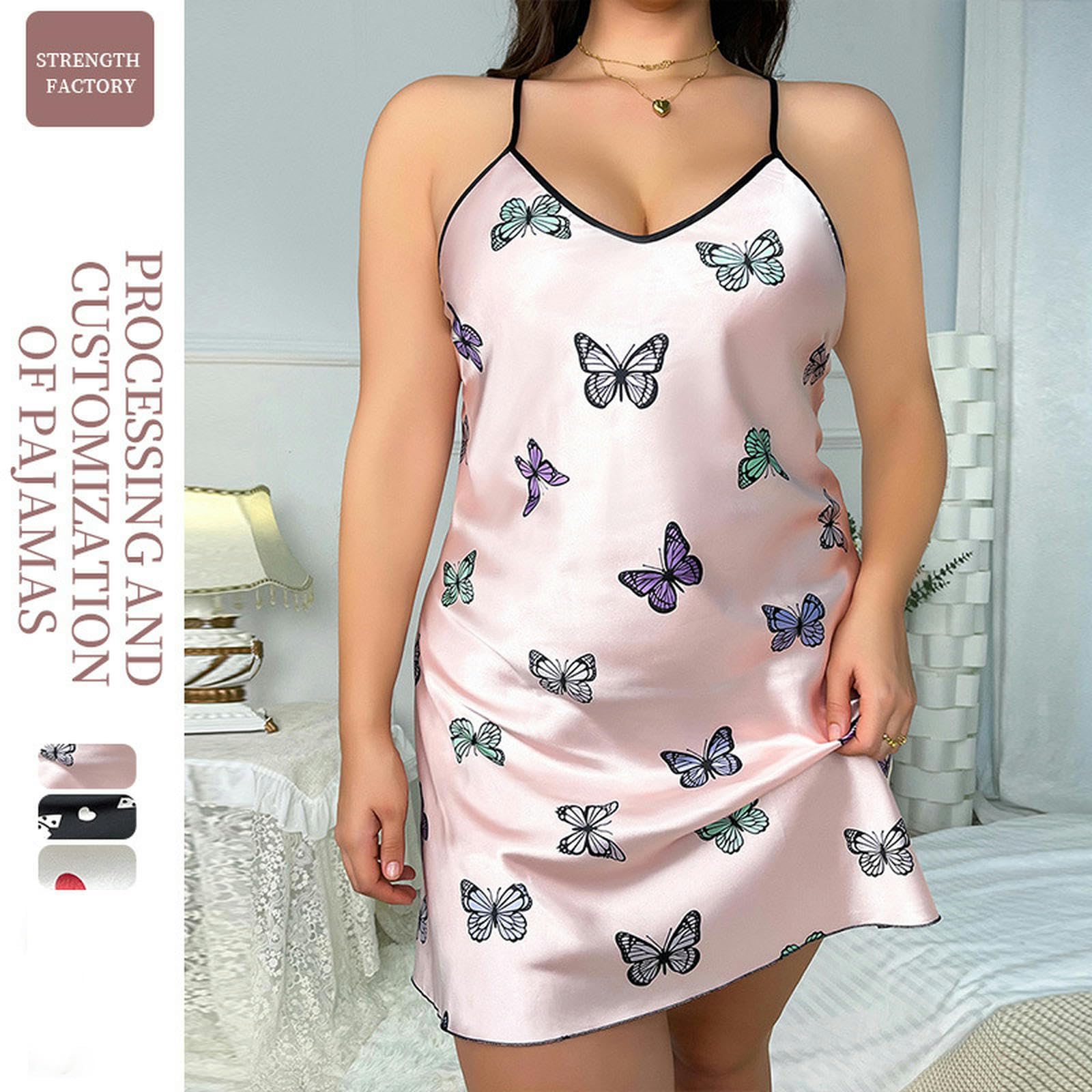 Damskie koszule nocne i koszule nocne damska koszula nocna moda kokardka podwiązka koszula nocna damska lodowy jedwab piżama symulacja jedwabne podwiązki ubrania domowe-białe tło-3xl