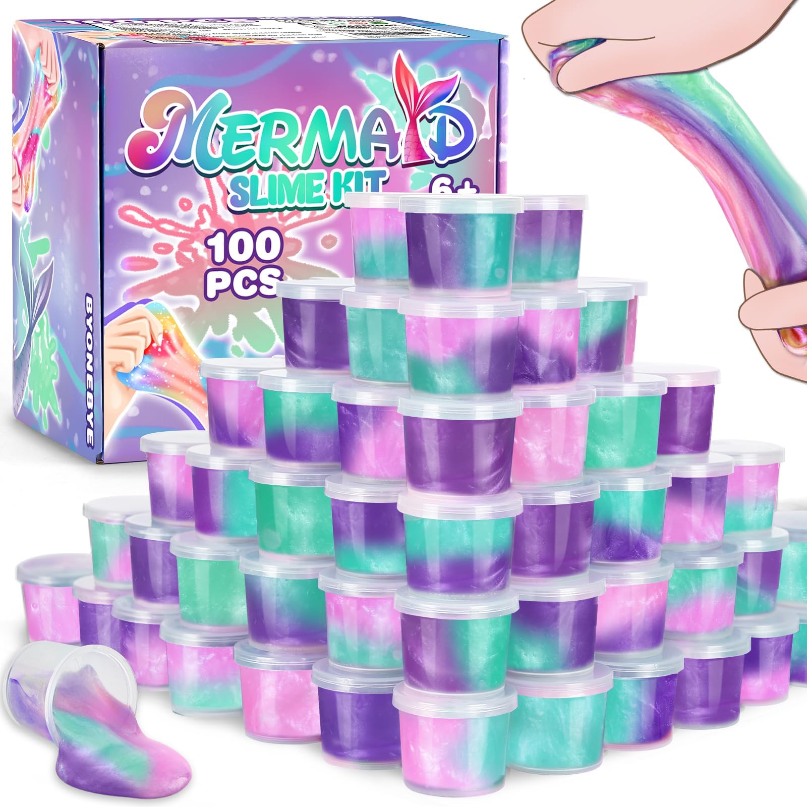 100 Pack Mermaid Slime Bulk for Kids, Mermaid Theme Slime Party Favors, Birthday Supplies, Goodie Bag Treat, Basket Filler, Class Prizes for Girls