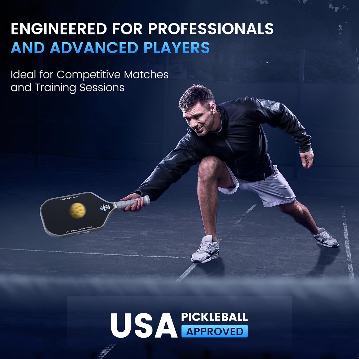 USAPA Approved Carbon Fiber Pickleball Paddles Pro-Level for Aggressive, Offensive Player, Pickleball Paddle with 16mm Polymer Honeycomb Core & Overgrips, Maximum Control & Spin & Power - Image 6