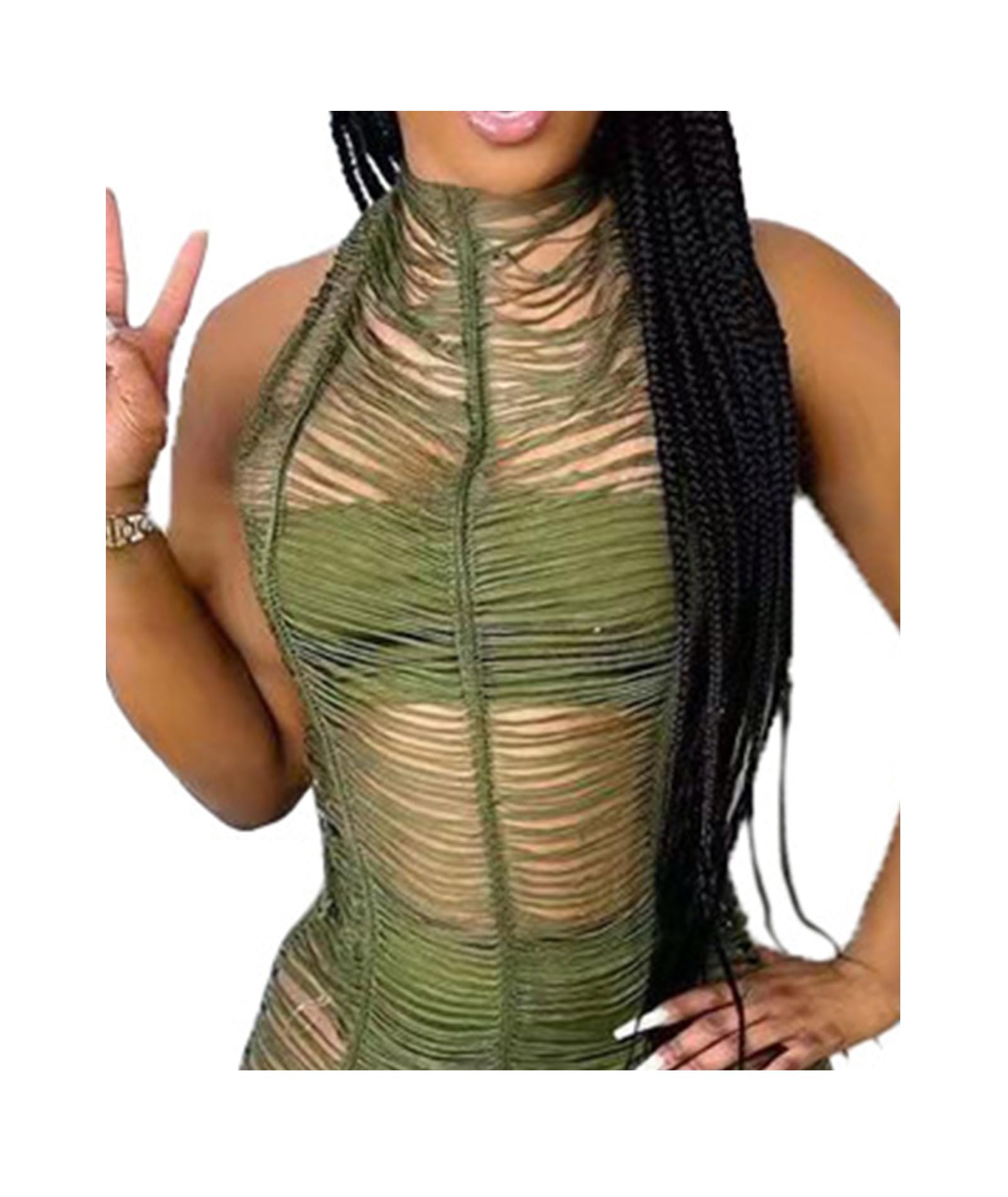 SOMTHRON Maxi abito lungo da donna con scollo all'americana, senza maniche, trasparente, lavorato a maglia, da spiaggia, copricostume da bagno