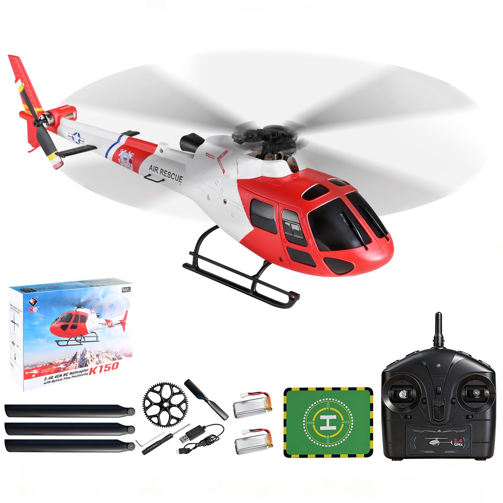 Hylukon WLtoys K150 RC Helicopter, 4 Channel 3-Wing Aileronless Remote Control Helicopters for Beginners Adults, 6-axis Gyroscope, Barometric Altitude Hold, One Key Take Off Landing