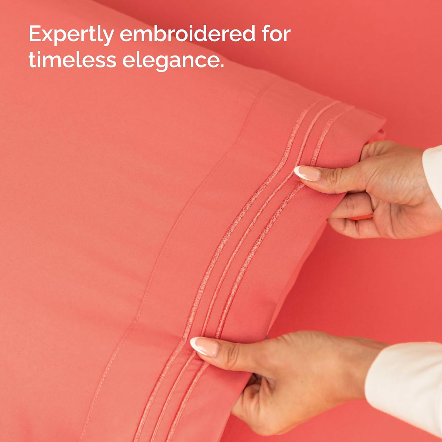 King Size Flat Bed Sheet + 2 Pillowcases Bundle - Hotel Luxury Single Flat Bottom Sheet Only - Fits Mattresses with Deep Pockets between 8 to 16 inches - Ultra Soft, Breathable & Wrinkle Free - Coral