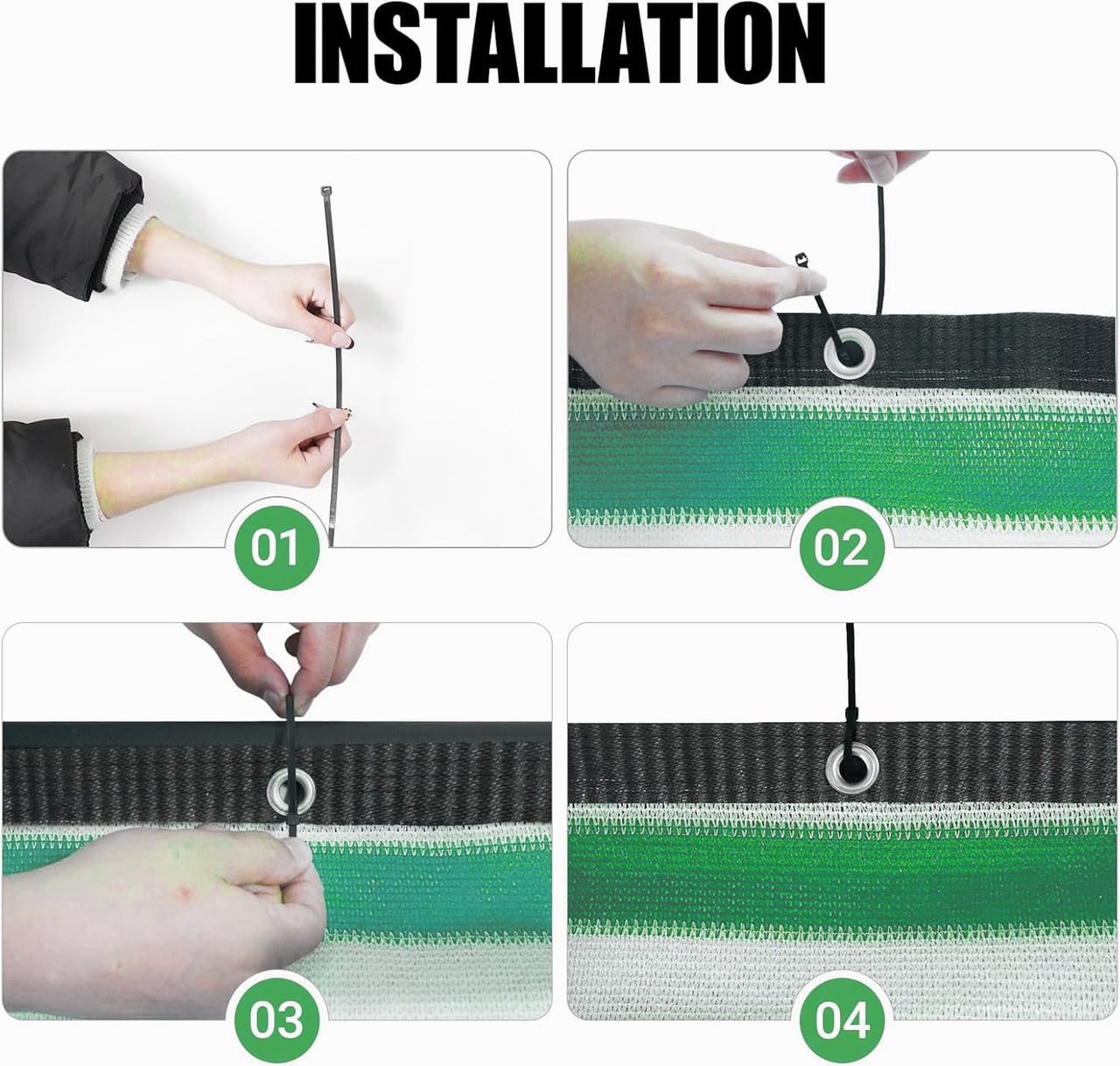 MetDeals HDPE Stripes Balcony Safety Net with Polyester Webbing for Railing | 85% Sun & UV Blockage Balcony Safety Net with Eyelet & Cable Tie for Easy Installation(Green&White, 1X1 MTR) 3