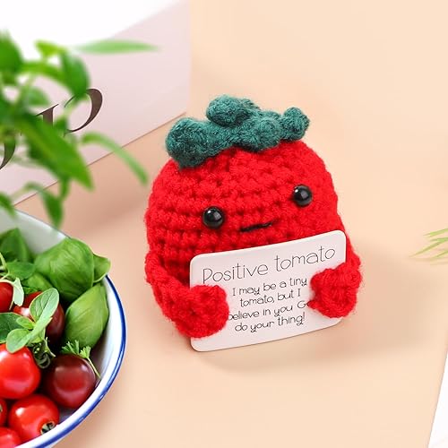 Miniatura 4 de Divertido tomate positivo, 2.3 pulgadas, de punto, inspirador, positivo, creativo, lindo, de lana, positivo, juguete de ganchillo para cumpleaños,