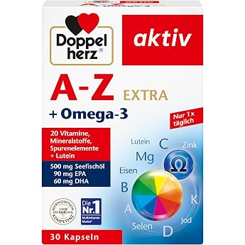 Doppelherz A-Z + Omega-3 Extra | 20 vitamins, minerals and trace elements + omega-3 + lutein - only 1 capsule daily - 30 caps