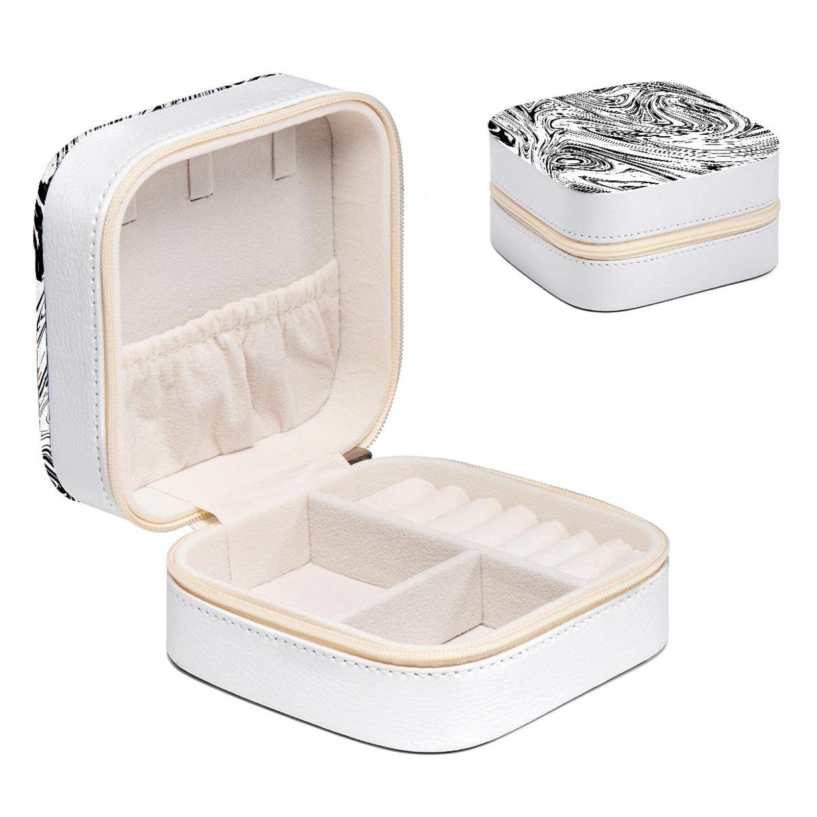 Boîte à bijoux cadeau fille motif marbre blanc noir petit format