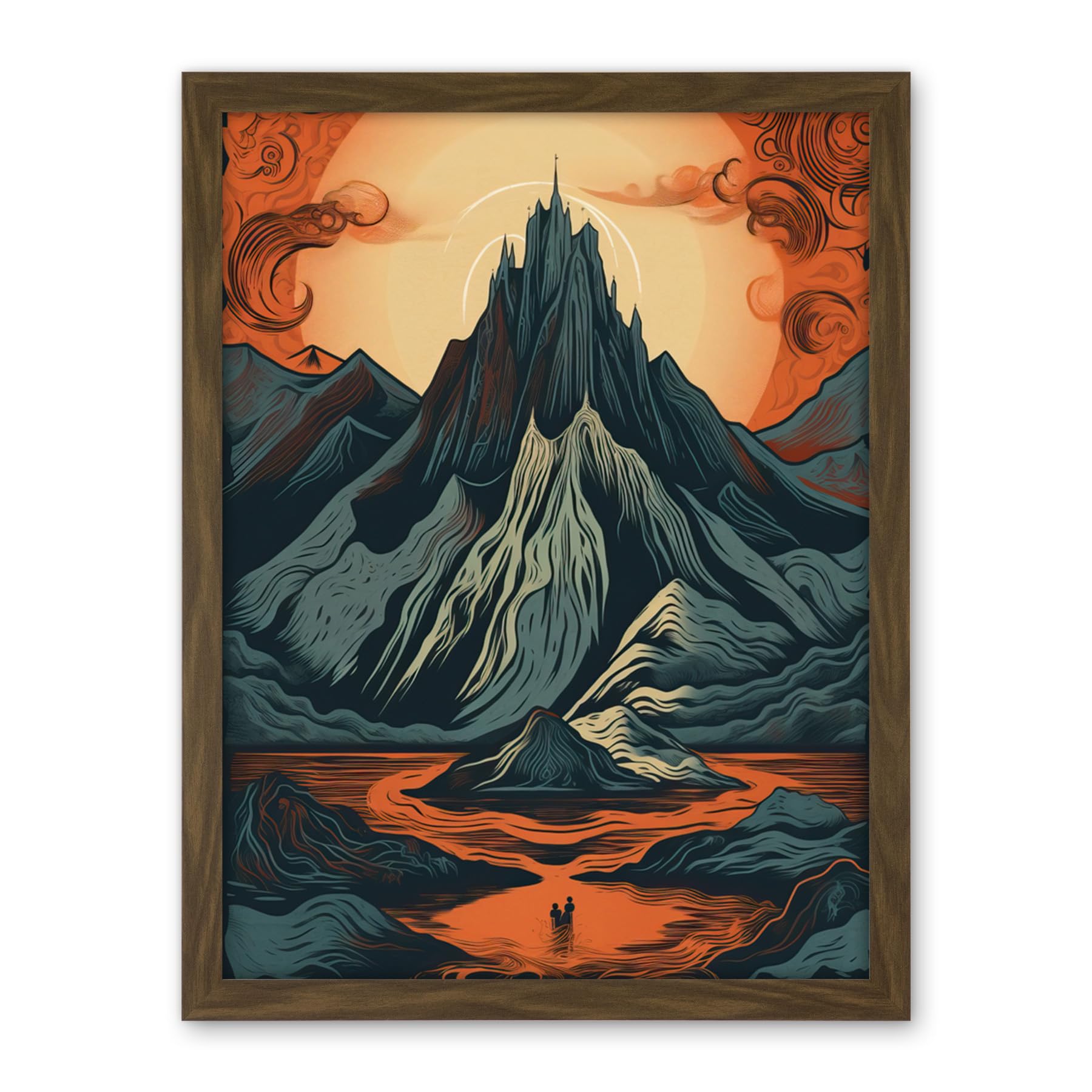 Artery8 Erebor The Lonely Mountain Landscape Illustration Artwork Framed Wall Art Print 18X24 Inch