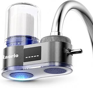 Wasserfilter für Wasserhahn, Trinkwasserfilter für Küche mit PP- und Aktivkohlefilter, Blaue LED, Filterlebensdaueranzeige, reduziert Chlor, Schwermetalle und schlechten Geschmack
