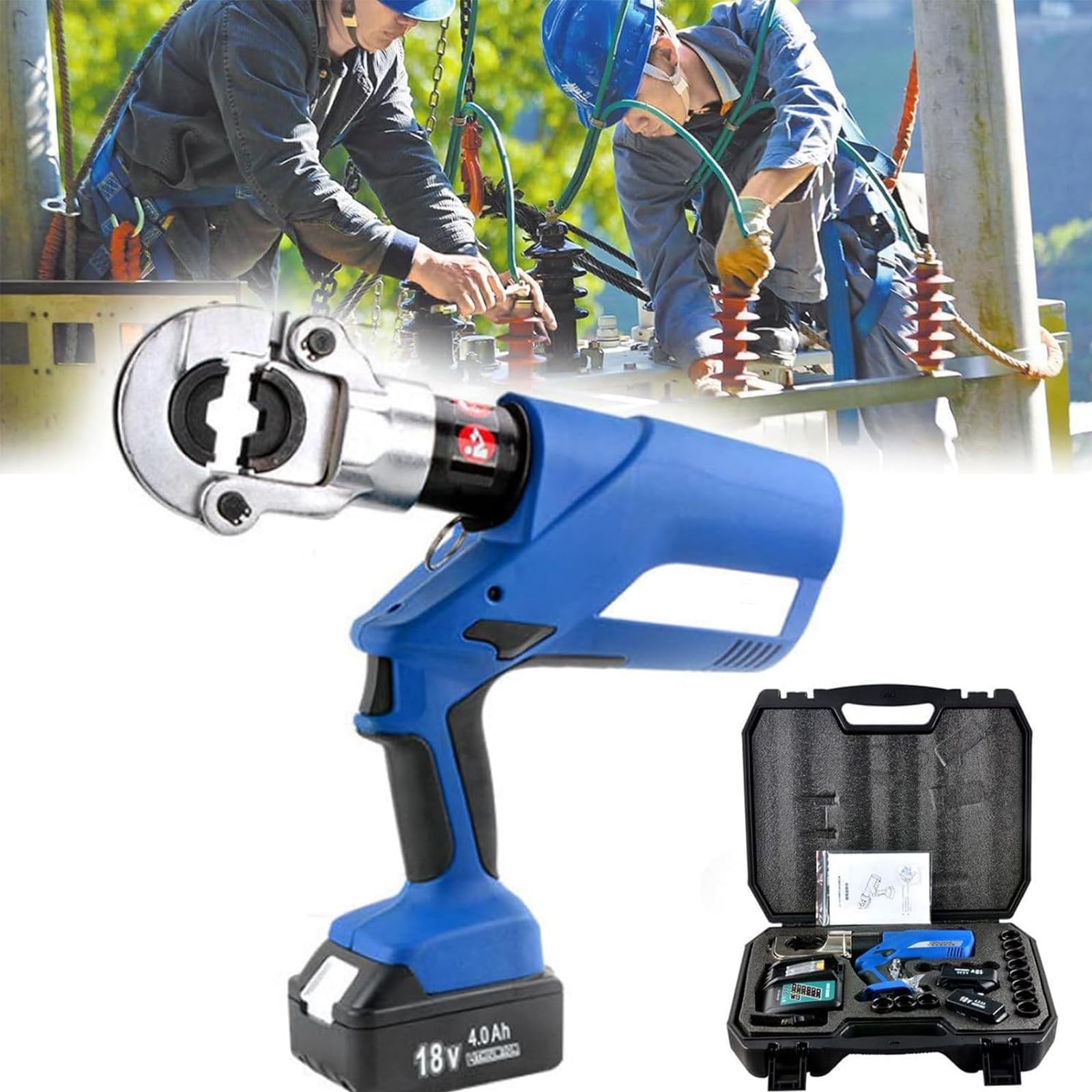 Pinza A Crimpare Idraulica Elettrica, Pinza A Crimpare Idraulica Senza Fili, Pinza A Crimpare per Capicorda per Cavo della Batteria con Display Digitale E 11/12 Paia di Matrici,EZ-300