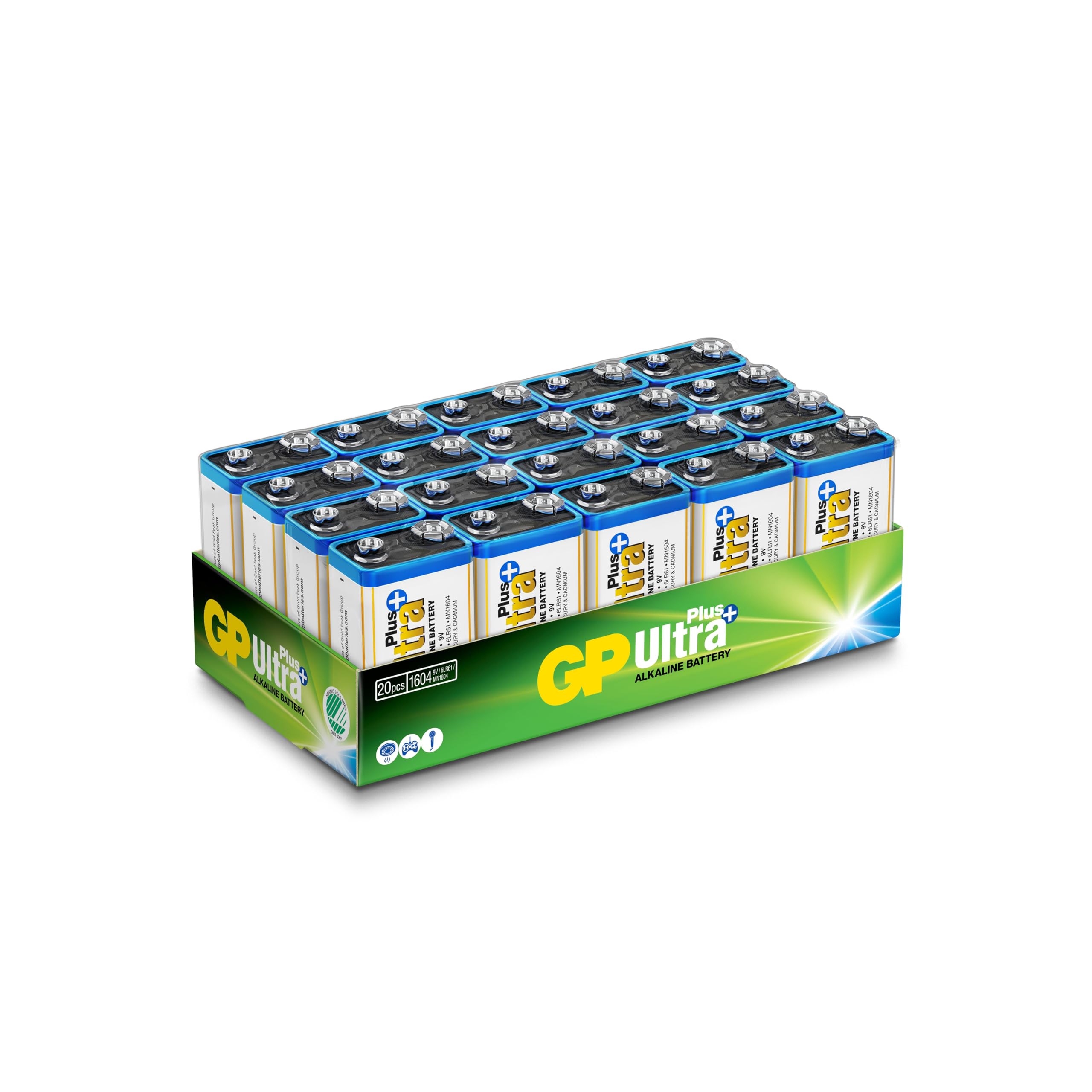 9V - Zestaw 20 baterii | GP Ultra Plus | Polar Alkaliczny 9 V/Tranzystor - długa żywotność