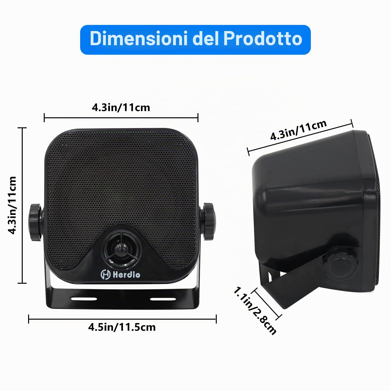 Herdio 100W 10.2cm Impermeabile Bluetooth Speaker Box per Marina Boat ATV UTV Nero