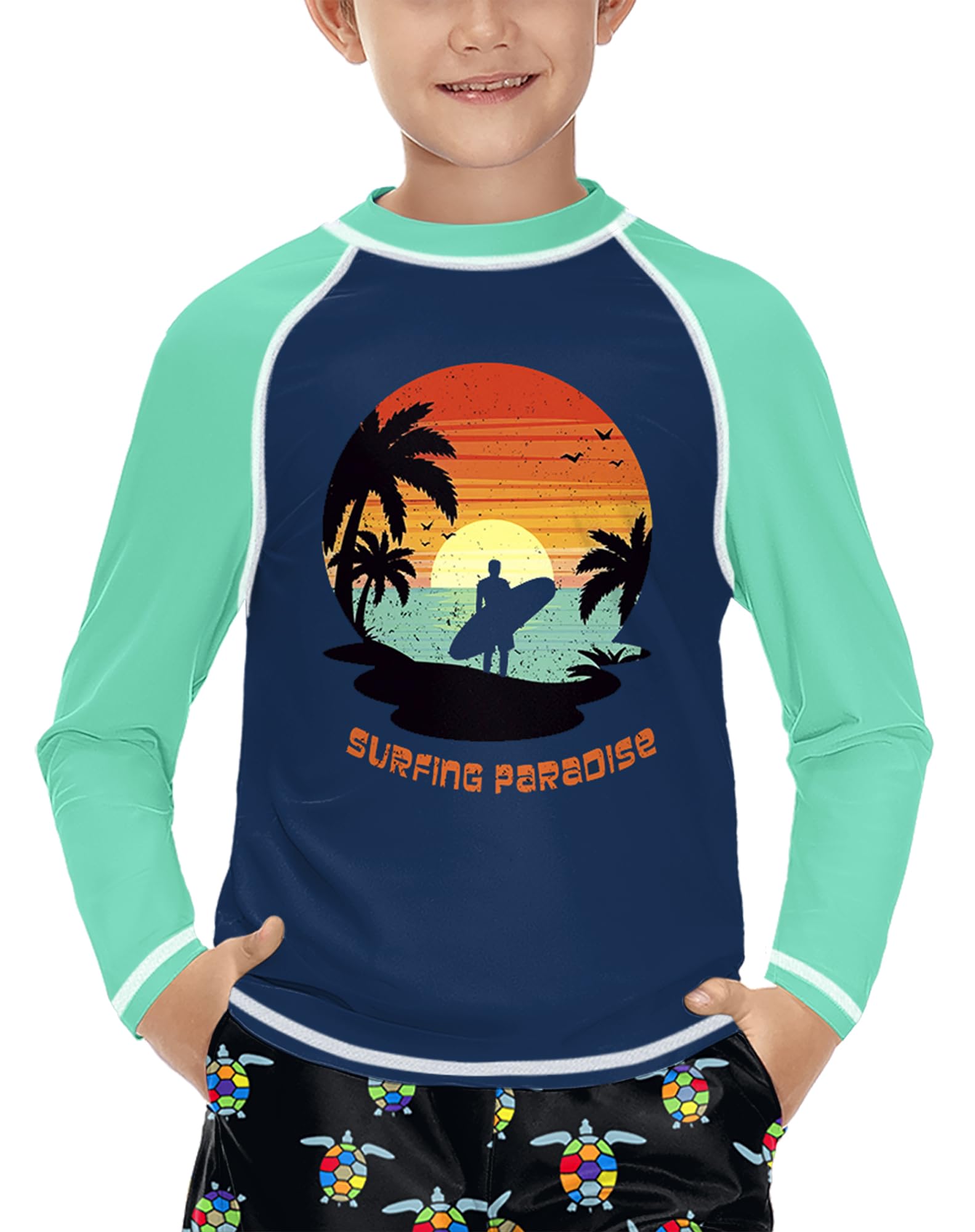 BesserBay Kinder UV Shirt Lange Ärmel Rashguard Schnelltrocknend UV Badeshirt für Jungen 110-160