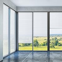 Threehoney 2-Pack 35x110 Inch No-Drill Cut-to-Size Pleated Fabric Shades - Temporary Adhesive Privacy Blinds for Sliding Doors, French Doors, Windows