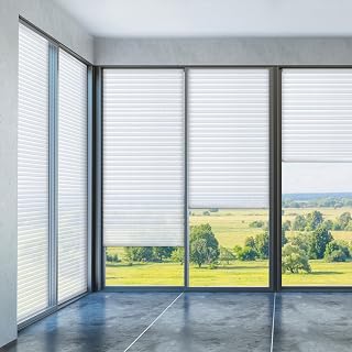 Threehoney 2-Pack 35x110 Inch No-Drill Cut-to-Size Pleated Fabric Shades - Temporary Adhesive Privacy Blinds for Sliding Doors, French Doors, Windows