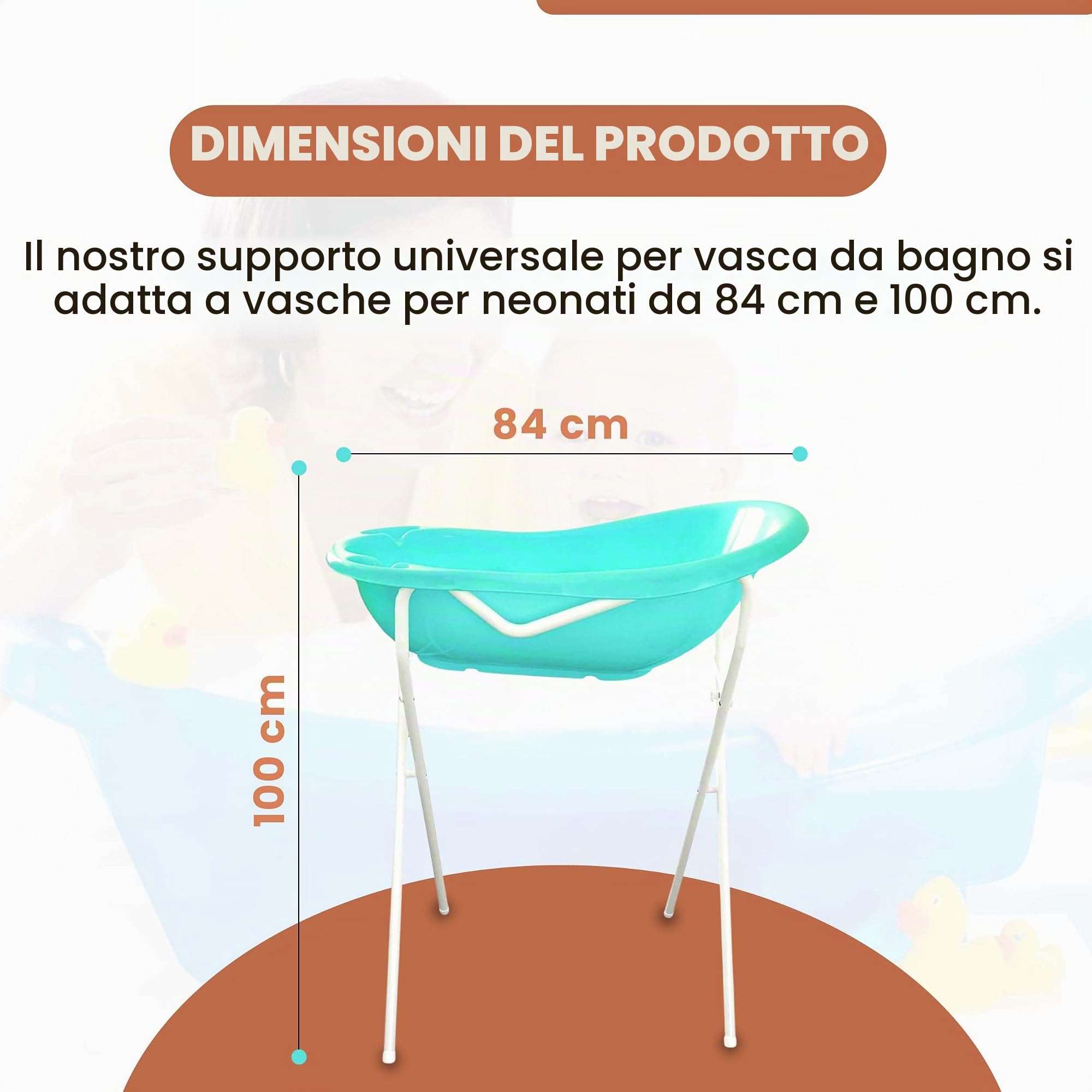 Supporto Vasca Bagnetto Bebè Universale 84-100 cm | Porta Vaschetta Neonato in Plastica Resistente | Supporto Ergonomico e Stabile per Bagnetto Quotidiano