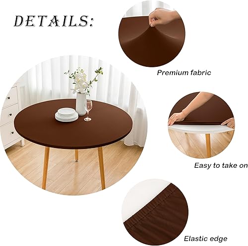 Miniatura 3 de Wolkemer - Mantel de mesa ajustado de 4 pies redondo de elastano con borde elástico para cóctel, para mesa de 48 pulgadas, marrón, para cenas,