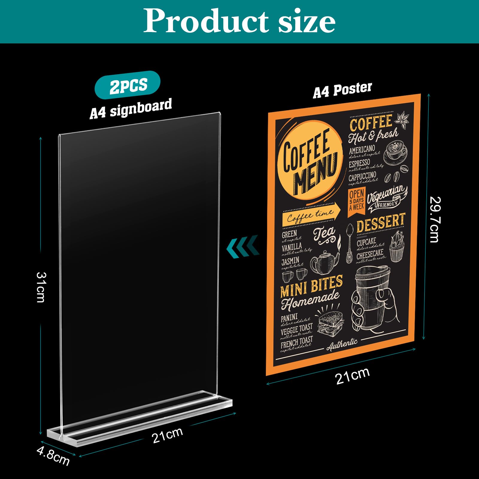 Espositori Acrilico A4 Con Base Legno - 3 Pezzi Per Poster, Menù E Volantini, Design Orizzontale - Foto 7