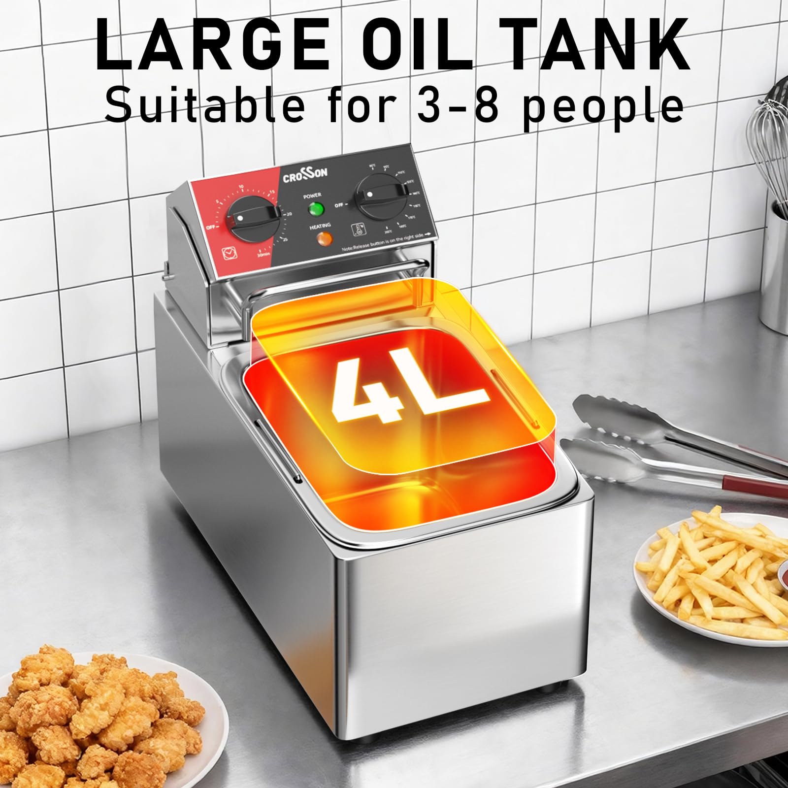 CROSSON Podwójny zbiornik 20 lbs Electric Deep Fryer (4 l pojedynczy zbiornik)