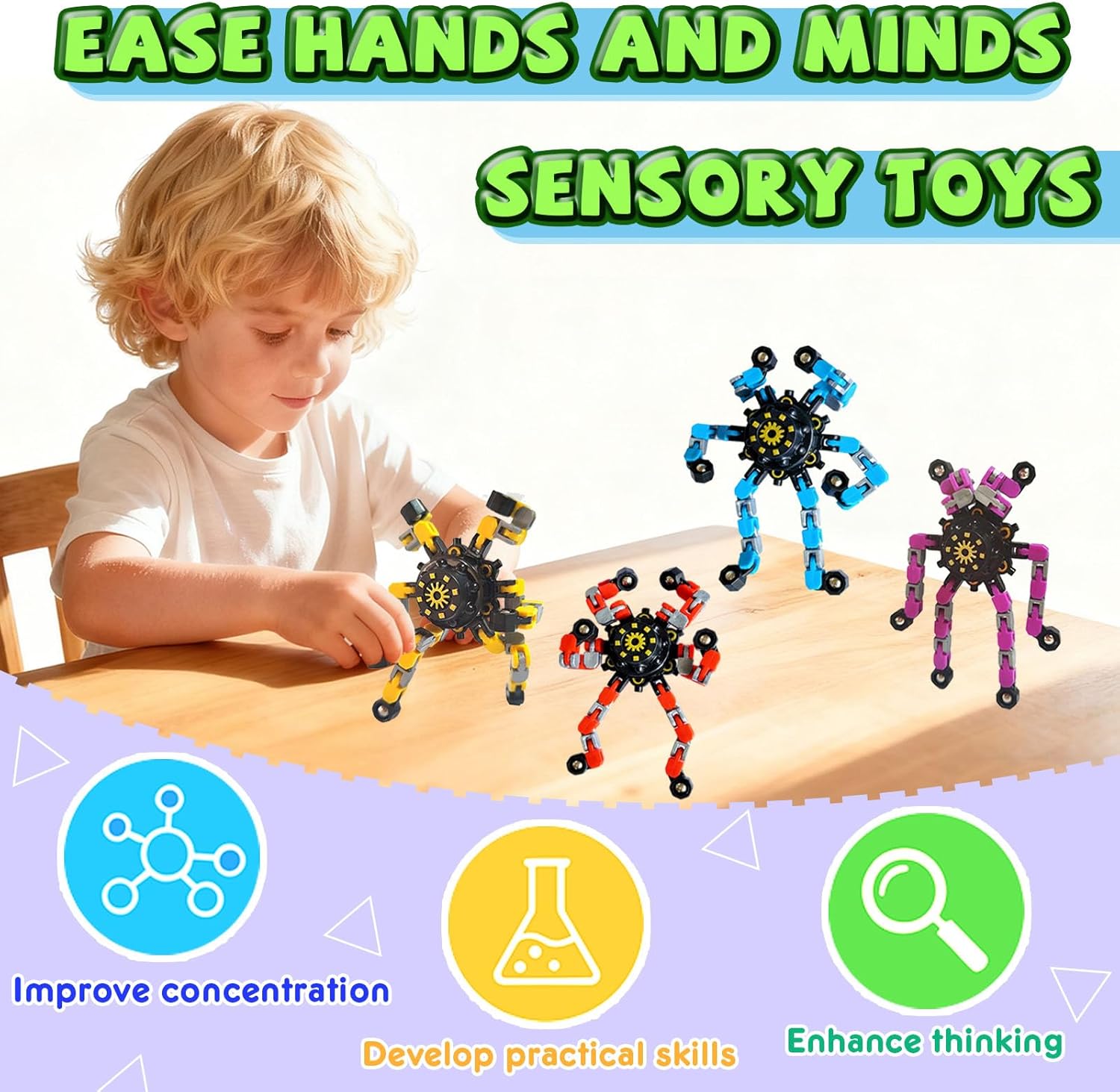 20 Pack Funny Sensory Fidget Toys,Deformable Chain DIY Robot Spinners Fingertip Stress Relief Gyro Toy Birthday Gifts Christmas Goodie Bag Stuffers Classroom Prizes Party Favors for Kids Adults