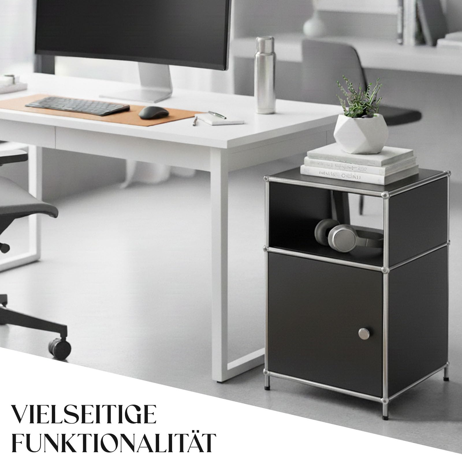Floordirekt Regal, Metallregal, Beistelltisch - Schwarz, Chrom, 65Hx40Bx40T cm - Modulares Stecksystem im modernen Design, Metall Regal für Wohnzimmer, Büro, Flur - Nachttisch Concept Epure MK-040