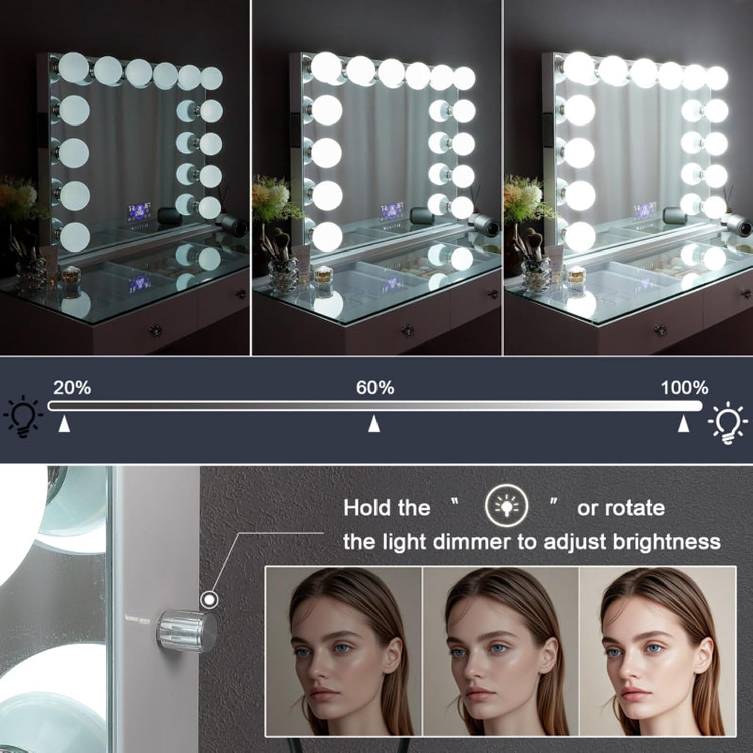 VANITII Large Hollywood Vanity Mirror with 14 Detachable Bulbs Lights and Bluetooth, 31.5''X27'' LCD Touch Screen Makeup Mirror with USB Charge Port