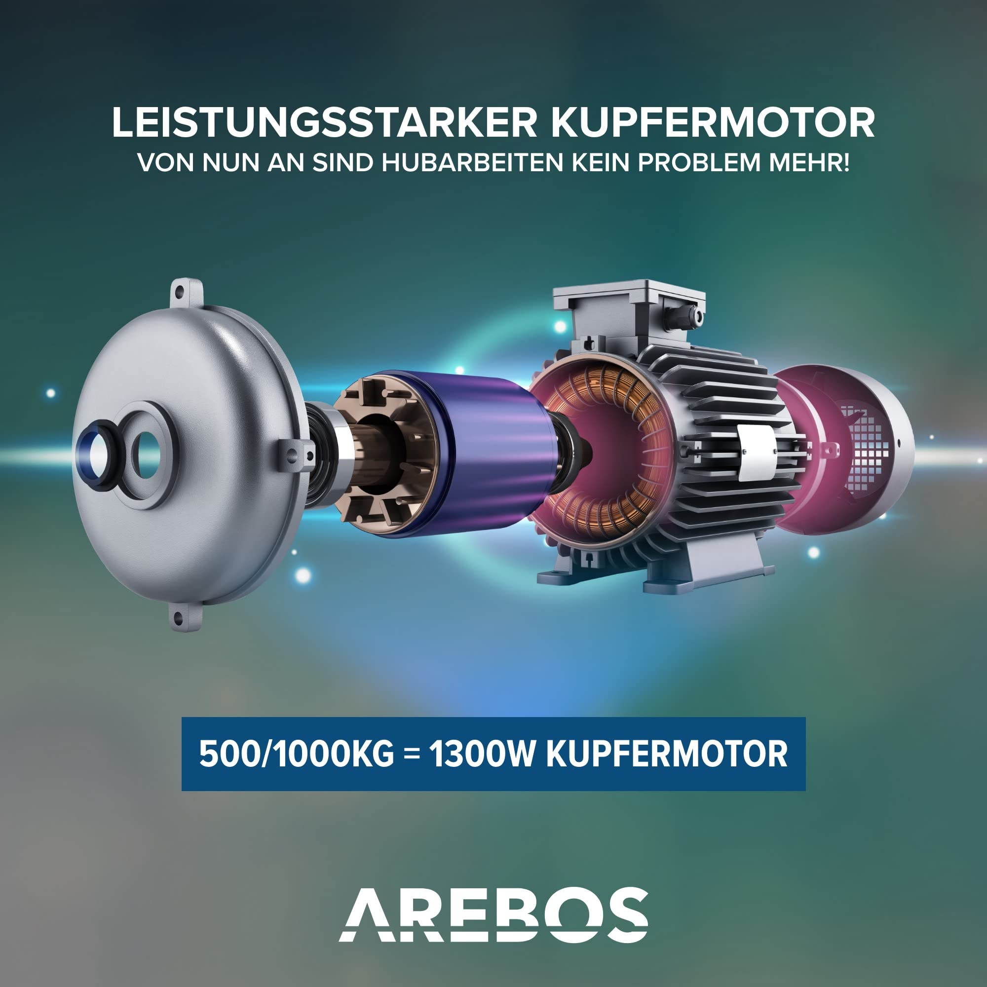 Arebos Elektrische Seilwinde | Seilzug | Seilhebezug | Motorwinde | Flaschenzug | Hebezug| Elektrischer Kettenzug mit Kabel-Fernbedienung | Hubhöhe 12m | GS | Tragkraft 500kg bis 1000kg