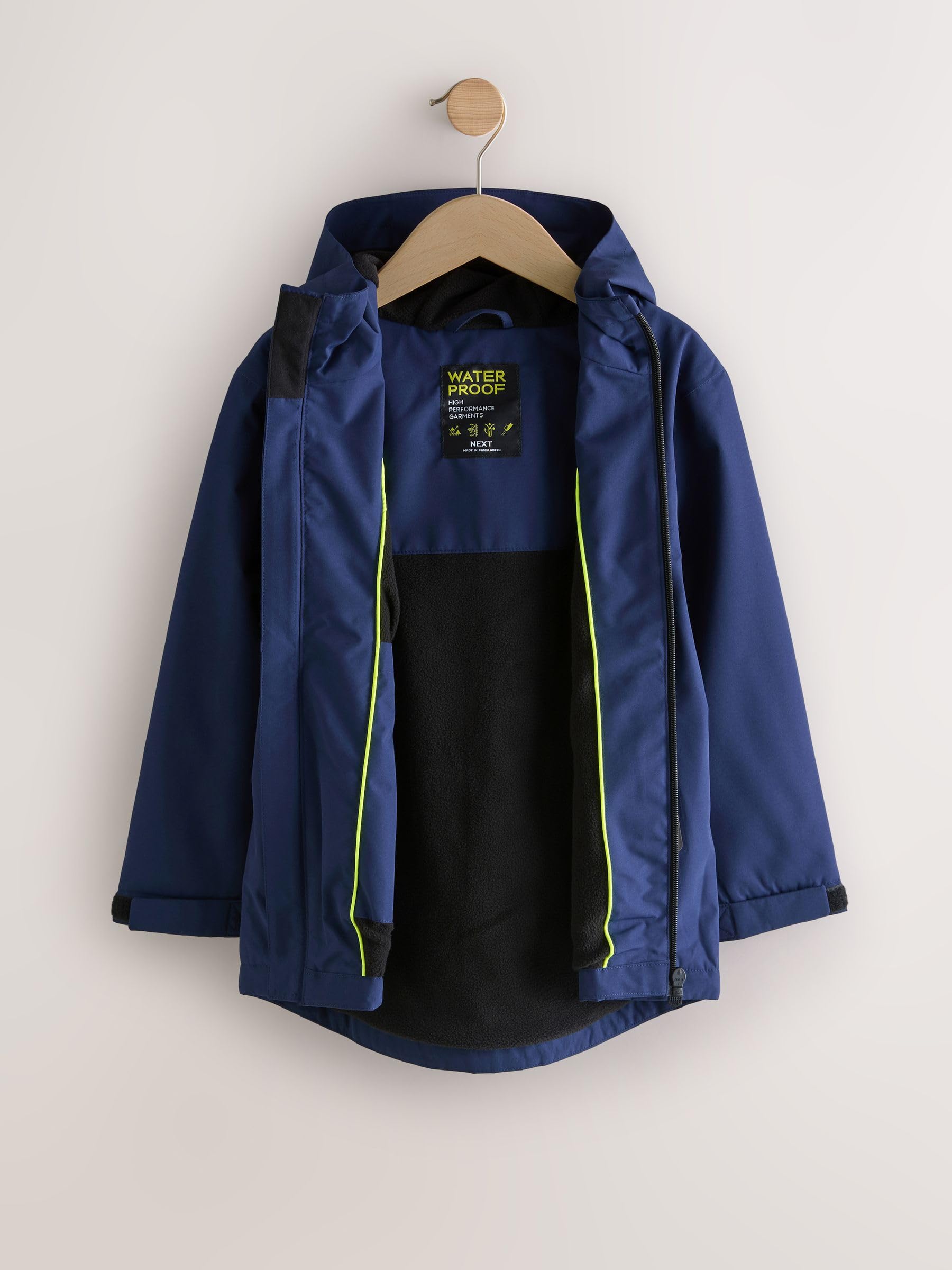 NEXT Ragazzo Giacca impermeabile con cappuccio e fodera in pile | Bambino, Standard, Zipper, Lavabile in lavatrice