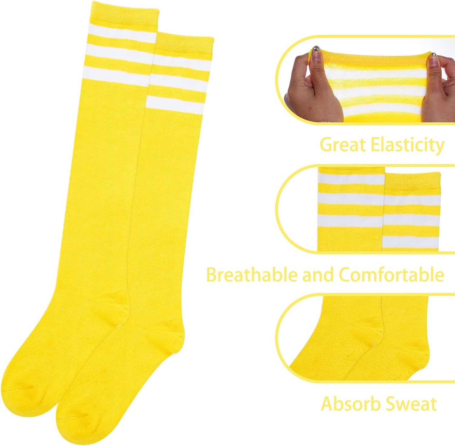Sweatbands and Striped Socks Set Sports Headband for Men Women Wristbands High Tube Socks 80s 90s Accessories Costumes image 2