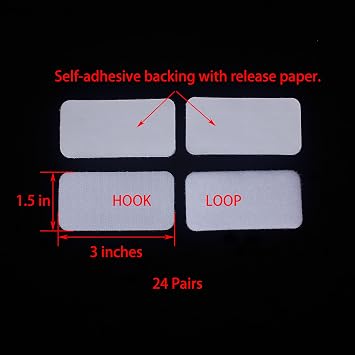 HUAYY (White 24 Pairs 1.5 x 3 in) Rectangular Hook & Loop Sheets Self Adhesive,Industrial Strength Sticky Back Fasteners Heavy Duty Hook and Loop Tape,Organizing or Hanging Items Indoors or Outdoors