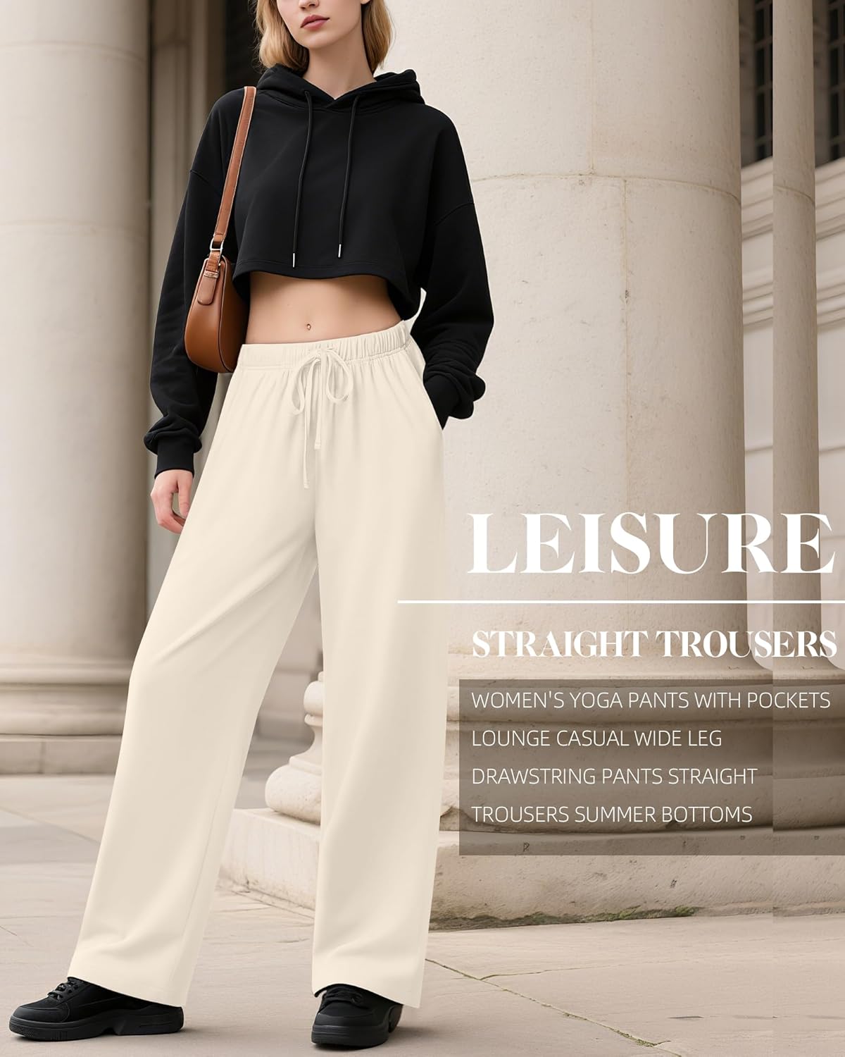 3 Pack Women's Wide Leg Sweatpants Yoga Workout Jogger Pants High Waist Drawstring Straight Trousers with Pockets - Image 5